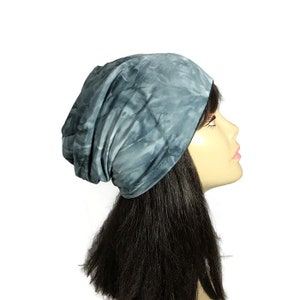 Tie Dye Slouchy Beanie Blue Gray Lycra Slouch Hat CUSTOM SIZES/Lining Tie-dye Spandex Slouch Hat Women Unisex Tie-dye Beanie Slouch Hat Men