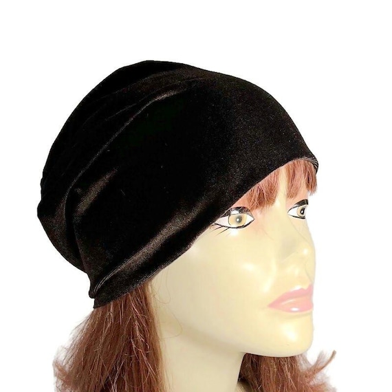 Brown Velvet Slouchy Beanie Brown Velvet Hat Brown Velvet  display picture 3