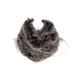 Neck Warmer Scarf Brown and White Faux Fur Cowl Brown and ite Faux Fur Infinity Scarf Chunky Scarves Vegan Fur Scarves Fur Faux Cowl Winter