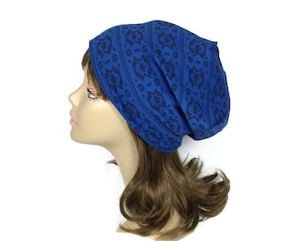 Blue Jersey  Hat Custom Size/Lining Lightweight Summer Slouchy Hat Royal Blue Aztec Jersey Hat Blue Jersey Hat Men's Blue Unisex Slouchy Hat