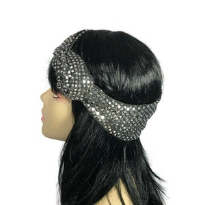 Silver Top Knot Turban Head Wrap Silver Wide Headband Flapper Headband Silver Confetti Dot Turban Headwrap 20's Silver Gatsby Head Wrap image 4