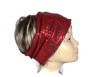 Red Sequin Headband Headwrap Red Headwrap Red Headband Glam Headwrap Glam Headband 20's Red Sequin Headwrap Red Sequin Turban Lined Headwrap