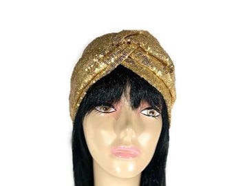 Gold Sequin Turban Sequin Headband Gold Headband Gold Headwrap Sequin Headwraps Faux Sequin Turban Gold Sequin Faux Turban Gold Turbans