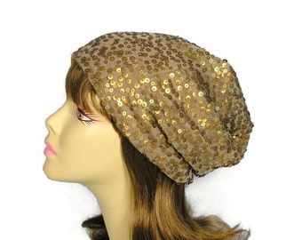 CUSTOM SIZES Sequin Slouchy Hat Bronze Sequin Slouchy Beanie Glam Hats for Hair Loss Chemo Caps Sequin Turban Copper Slouchy Beanie Women