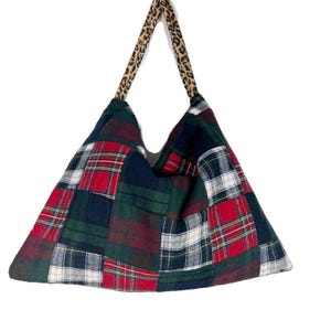 Patchwork Hobo Bag Handbag Tartan Plaid Handbag Tartan Plaid Crossbody Bag Plaid Purse Tartan Purse Red Blue Green Plaid Slouchy Bag Cotton
