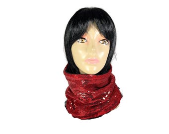 Ski Neck Gaiters Red Sequin Neck Gaiter Red Skiwear Fleece Lined Masks Sequin Balaclava Red Balaclava Red Skiwear Warm Neck Gaiter Custom