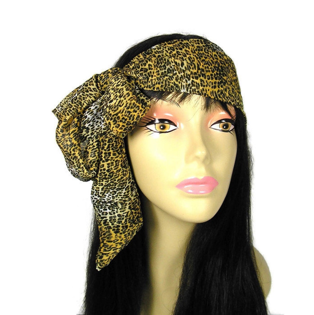 Leopard Print Head Scarf Chiffon Head Scarf Leopard Hair Scarves