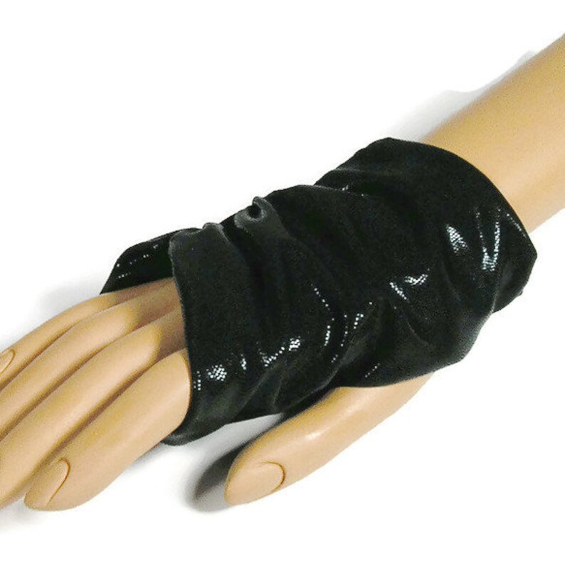 Black Faux Leather Fingerless Gloves Black Goth Gloves Black Punk Gloves Steampunk Fingerless Gloves image 2