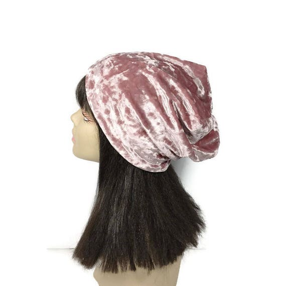Mauve Velvet Slouchy Beanie Pink Velvet 
