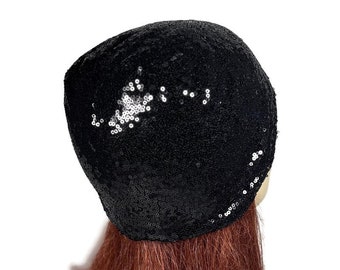Sequin Beanie Black Sequin Cloche Black Sequin Skullcap Sequin Toque Sequin Hat for Hair Loss Glam Sequin Hat 20's Hat Sequin Accessories