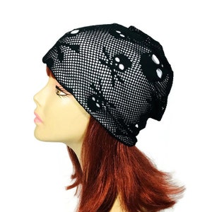 Lightweight Skull Goth Hat Custom Size and Colors Black and White Skull Slouchy Hat Black Skull Beanie Skull Slouch Beanie Unisex  Halloween