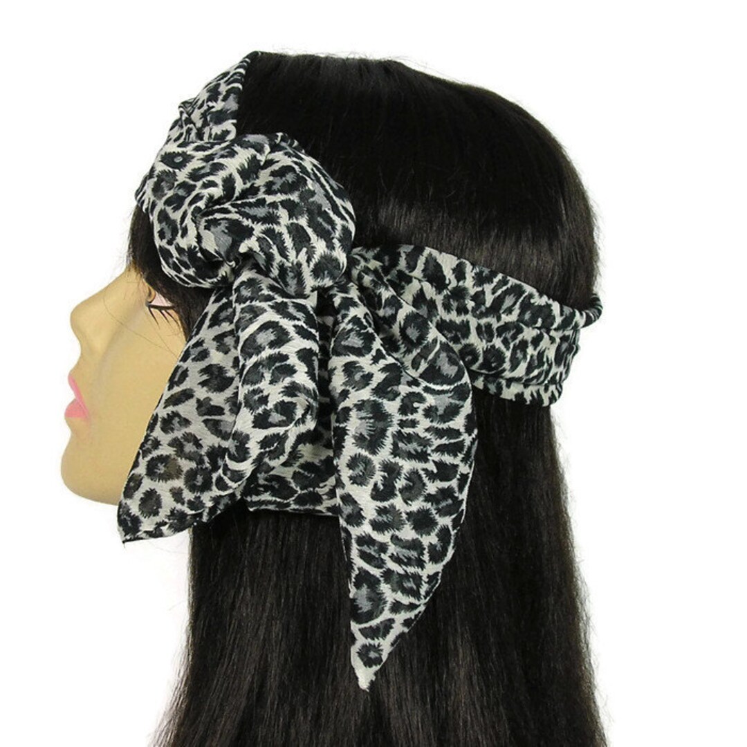 Leopard Print Chiffon Skinny Scarf Headscarf Gray Leopard Print Neck ...