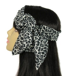 Leopard Print Chiffon Skinny Scarf Headscarf Gray Leopard Print Neck Scarf Leopard Hair Scarves Gray Leopard Head Scarves Animal Print Scarf