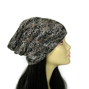 Brown Black White Reversible Sweater Knit Dome Slouch Hat Knit Slouchy Knit Slouchy Beanie Womens Hats Black Slouchy Hats  Black Slouch Hat