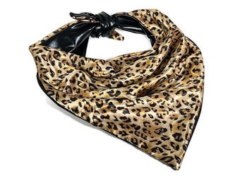Leopard Print Bandana Black Faux Leather Animal Print Bandana Animal Print Scarves Neckerchief Reversible