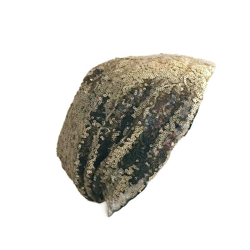 Yellow Gold Sequin Hat Gold Sequin Beanie Gold Sequin  display picture 3