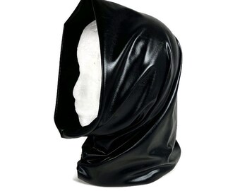 Hoodie Black Hoodie Black Faux Leather Hoodie Metallic Spandex