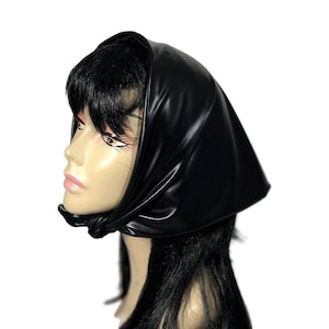 Black Bandana Black Pleather Bandana Black Vegan Bandanna Black Faux Leather Bandana Vegan Triangle Headscarf Scarf Goth Bandana Lined