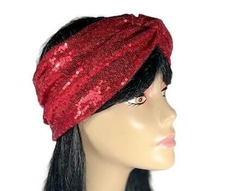 NEW! Red Velvet + Sequin Star Holiday Turban Holiday Party Turban Hat in Christmas Red Sequins - Women main image 4