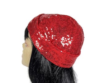 Red Sequin Hat Sequin Beanies Red Caps Red Docker Hats Fisherman Red Beanie Sequin Red Hat Sequin Hats Sequin Beanies Sequin Lined Hats