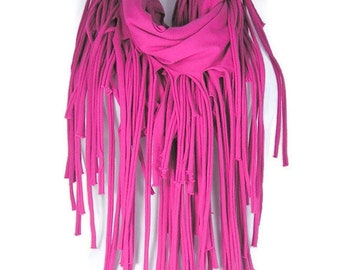 Hot Pink Fringed Scarves Pink Infinity Scarves Hot Pink Infinity Scarves Summer Scarves Cotton Fringed Scarves Cotton Infinity Scarves