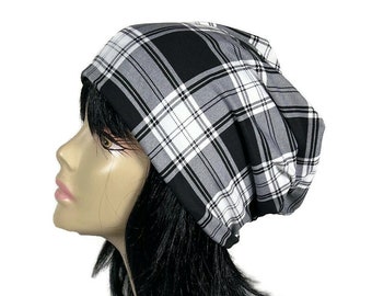 Gray Plaid Beanie Grey Plaid Slouch Hat Soft Lightweight  display picture 3
