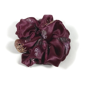 Chinese Burgundy Brocade Scrunchie Chinese Scrunchies Large Burgundy Chinese Scrunchie Oxblood Scrunchie Extra Full Satin Brocade Scrunchie