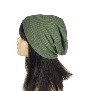 Army Green Waffle Knit Slouchy Beanie Olive Green Thermal Knit Hat Unisex Slouch Hat Super Soft Hat Unisex Green Beanie Reversible CUSTOM Sz image 1