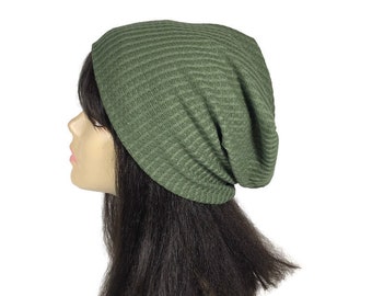 Army Green Waffle Knit Slouchy Beanie Olive Green Thermal Knit Hat Unisex Slouch Hat Super Soft Hat Unisex Green Beanie Reversible CUSTOM Sz