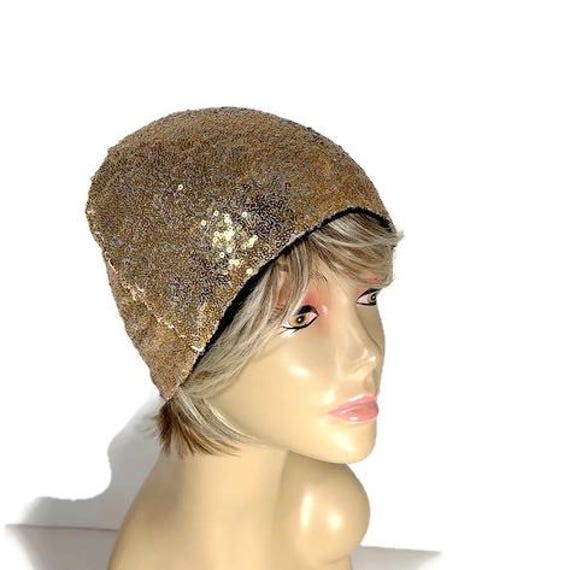 Gold Sequin Hat Gold Sequin Skullcap Glam Cloche Gold Toque