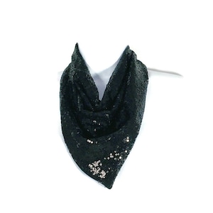 Black Sequin Bandanna Sequin Neckerchief Black Bandanas Women Black Sequin Kerchief Sequin Scarves Black Sequin Scarf Sequin Women&#39;s Ascots