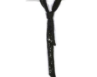 Black Sequin Necktie Black Sequin Skinny Scarf Sequin Skinny Scarves Women&#39;s Neckties Sequin Neckties Women Glam Skinny Tie Sequin Neckscarf