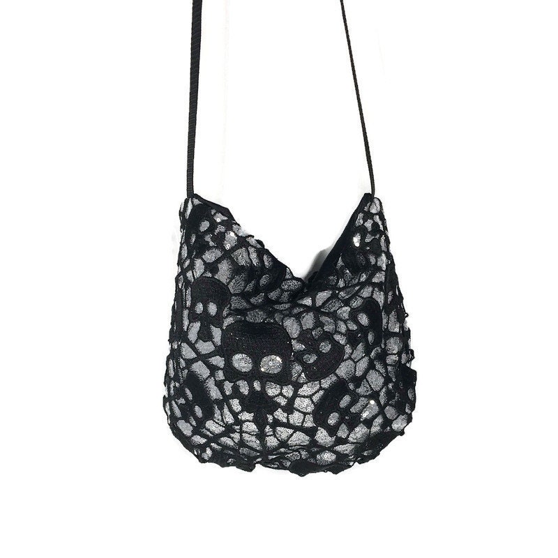 Skull Hobo Bag Skull Black Crossbody Bag Silver Sequin Skull - Etsy