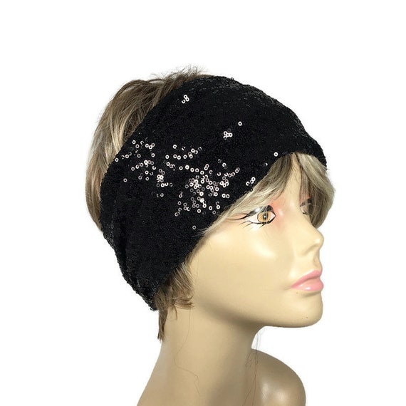 Black Sequin Headwrap Glam Headwrap Black Sequin Head Wrap  display picture 1