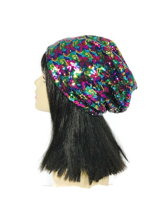 Multi Colored Sequin Hat Multi-colored Sequined Slouchy 
