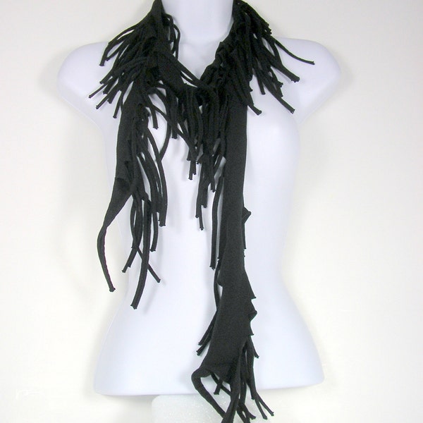 Black Fringe Scarf Black Skinny Scarf Boho Cotton Scarf Fringe Scarves String Scarves Narrow T Shirt Scarf T Shirt Scarves Black Fringe