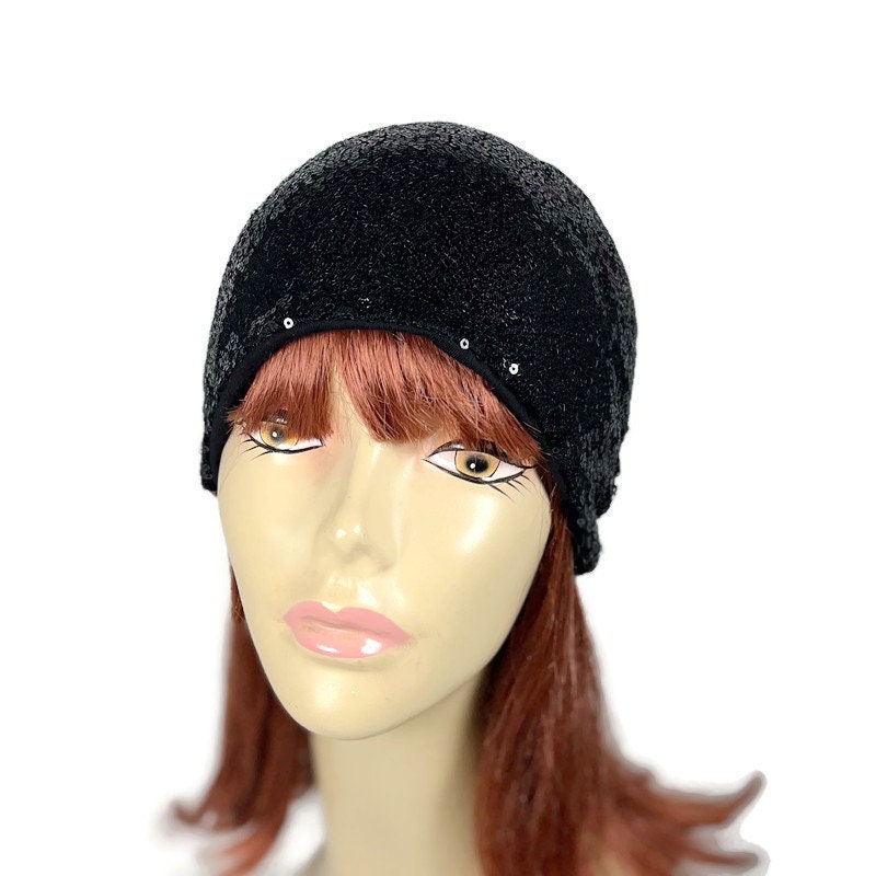 Black sequin bobble hat sale