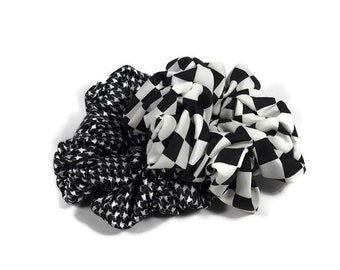 Set/2 Black and White Houndstooth Scrunchie Black and White Scrunchies Retro Scrunchie Hair Accessories Hair Tie Hair Elastic Trendy Elastic