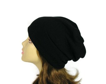 Black Sweater Knit Hat Lightweight Knit Hat for Men Black Knit Slouch Beanie Black Knit Slouch Hat for Women Unisex Beanie CUSTOM SIZE/Lined