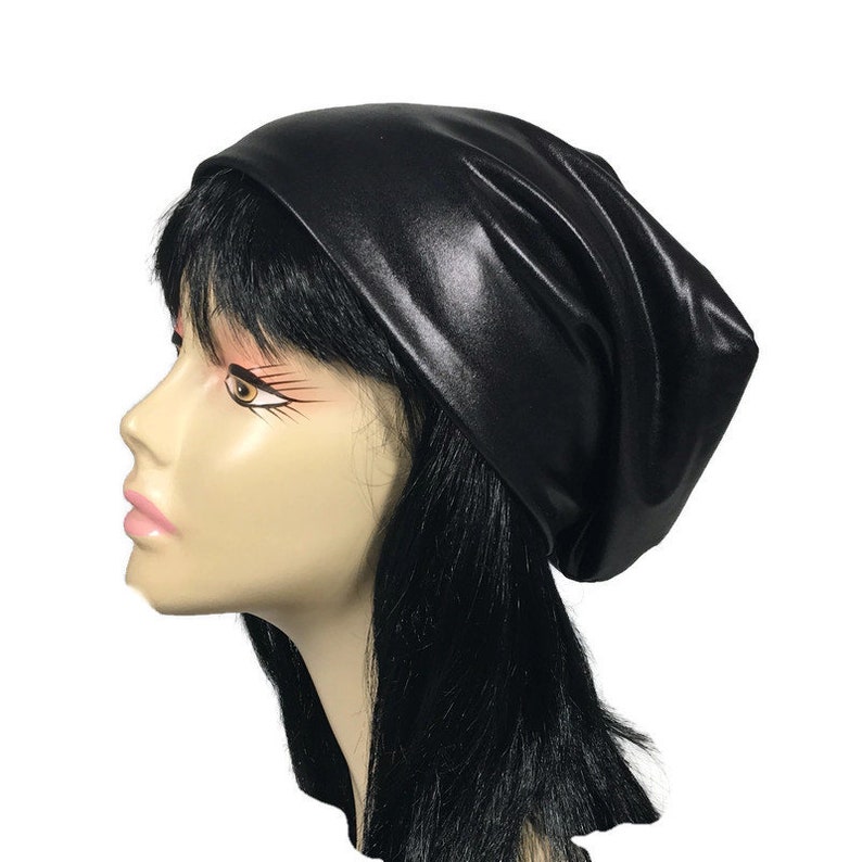 Black Faux Leather Hat Faux Leather Beanie for Men Goth Slouch Hat Slouch Hat for Women Black Slouch Hat Unisex Black Slouch Hat Custom Size image 2