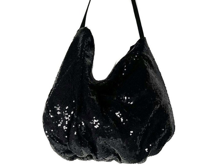 Large Black Sequin Hobo Bag Black Sequin Shoulder Bag Sequin Purses Handbag Black Sequin Crossbody Bag Black Sparkly Purse Sparkle Handbag