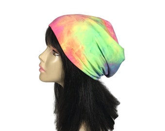 Pastel Colored Lightweight Summer Lycra Beanie Pink Yellow Green Blue Tie Dye Hat Women Hat for Hair Loss Summer Hats CUSTOM SIZE & Lining