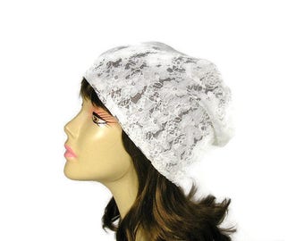 White Lace Slouch Hat CUSTOM SIZES Lace Hats Lace Turban Summer Slouchy Hats Lace Slouchy Hat Lightweight Slouch Hat Lace Hats Women's Hats