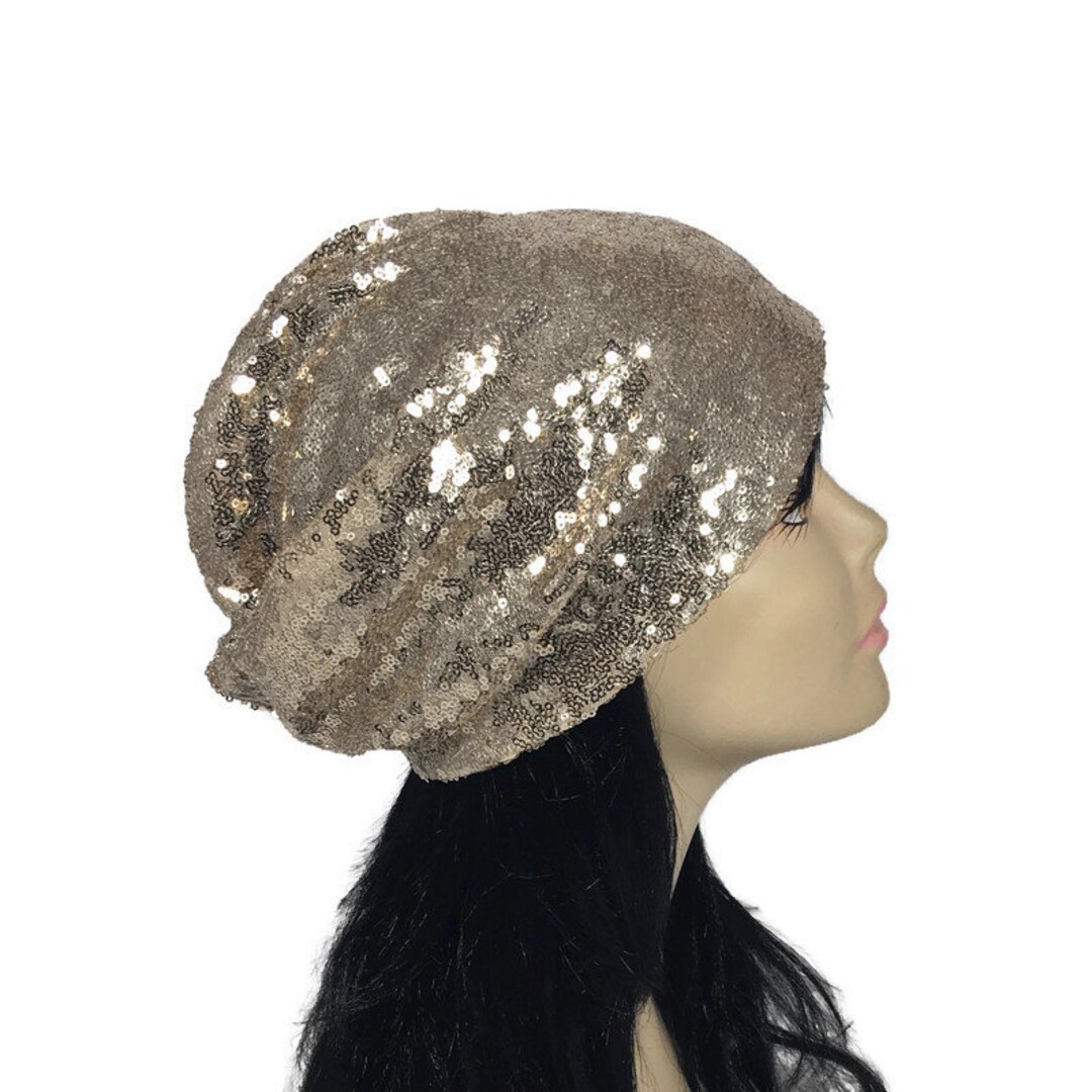 Yellow Gold Sequin Hat Gold Sequin Beanie Gold Sequin  display picture 2