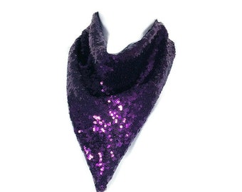 Purple Sequin Bandana Deep Purple Bandanna Sequin Bandana Sparkly Glam Bandana Lined Bandana Zoom Accessories Handbag Ties Sequin Purple Tie
