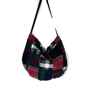 Patchwork Hobo Bag Handbag Tartan Plaid Handbag Tartan Plaid Crossbody Bag Plaid Purse Tartan Purse Red Blue Green Plaid Shoulder Bag Cotton