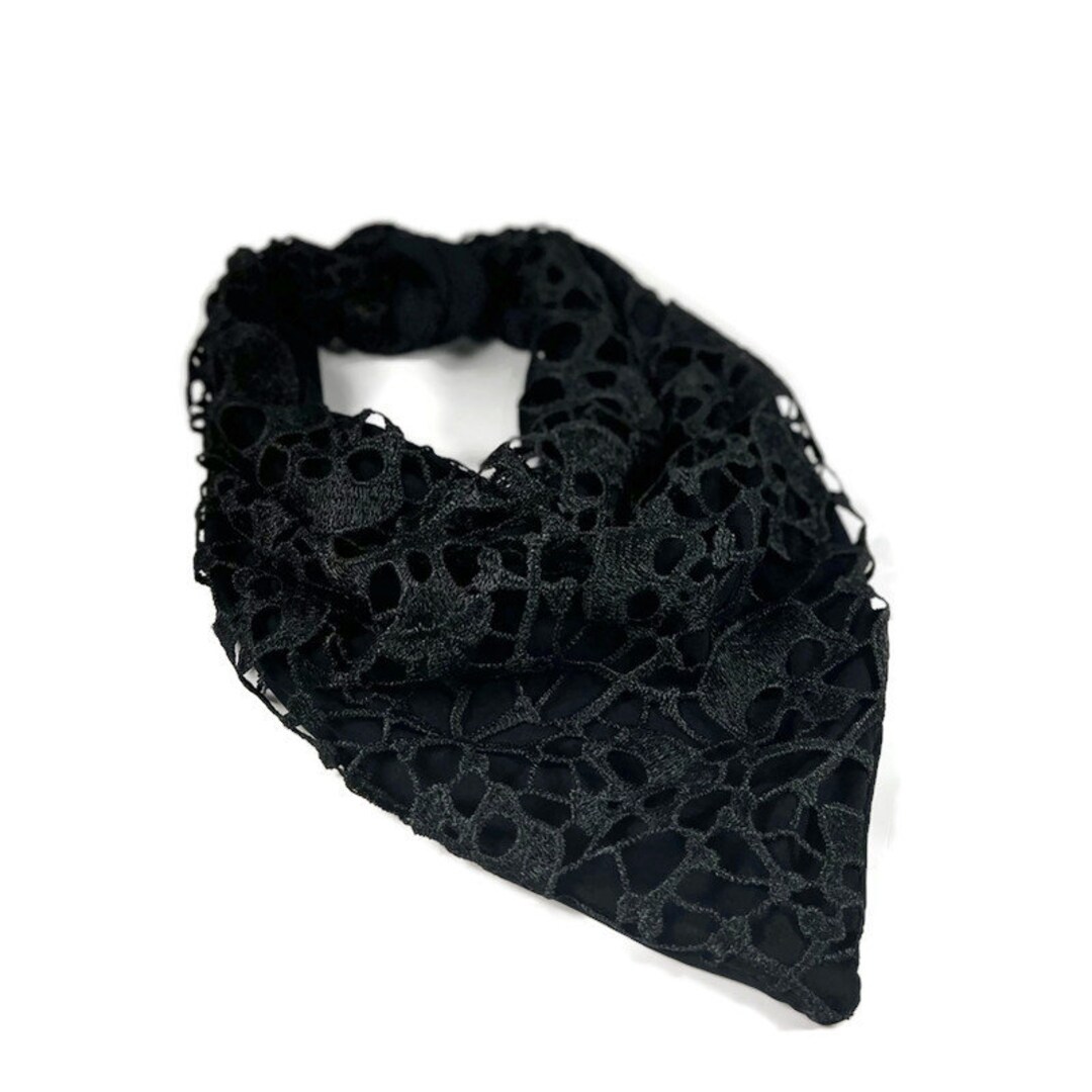 Velvet Skull Bandana Black Velvet Skull Bandanna Gothic Velvet Bandana