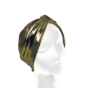 Gold Turban Head Wrap Turban Headband Flapper Head Wrap 20&#39;s Headband Gatsby Headband Gold Lycra Turban Headband Gold Headwrap/CUSTOM SIZE