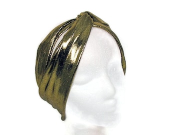 Gold Turban Head Wrap Turban Headband Flapper Head Wrap 20's Headband Gatsby Headband Gold Lycra Turban Headband Gold Headwrap/CUSTOM SIZE