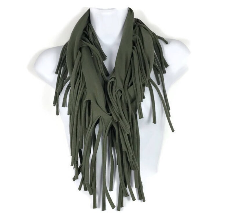 Army Green Fringe Scarves Olive Green Fringe Infinity Scarf Etsy
